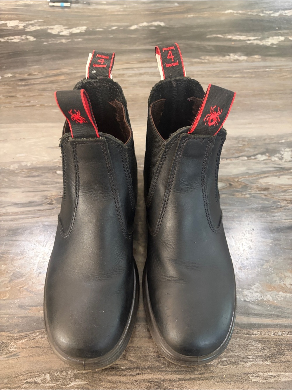 Leather Redback Boots Black Ankle with Red Pull Tabs
